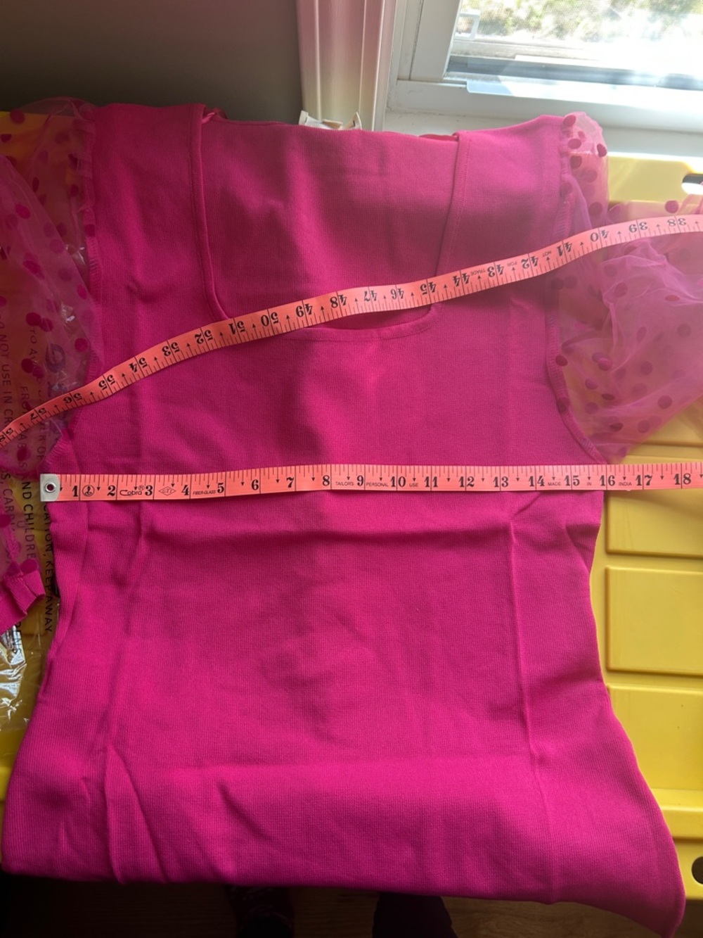 Eesome 1X Hot Pink Polka Dot Sheer Sleeve Blouse - Picture 11 of 15